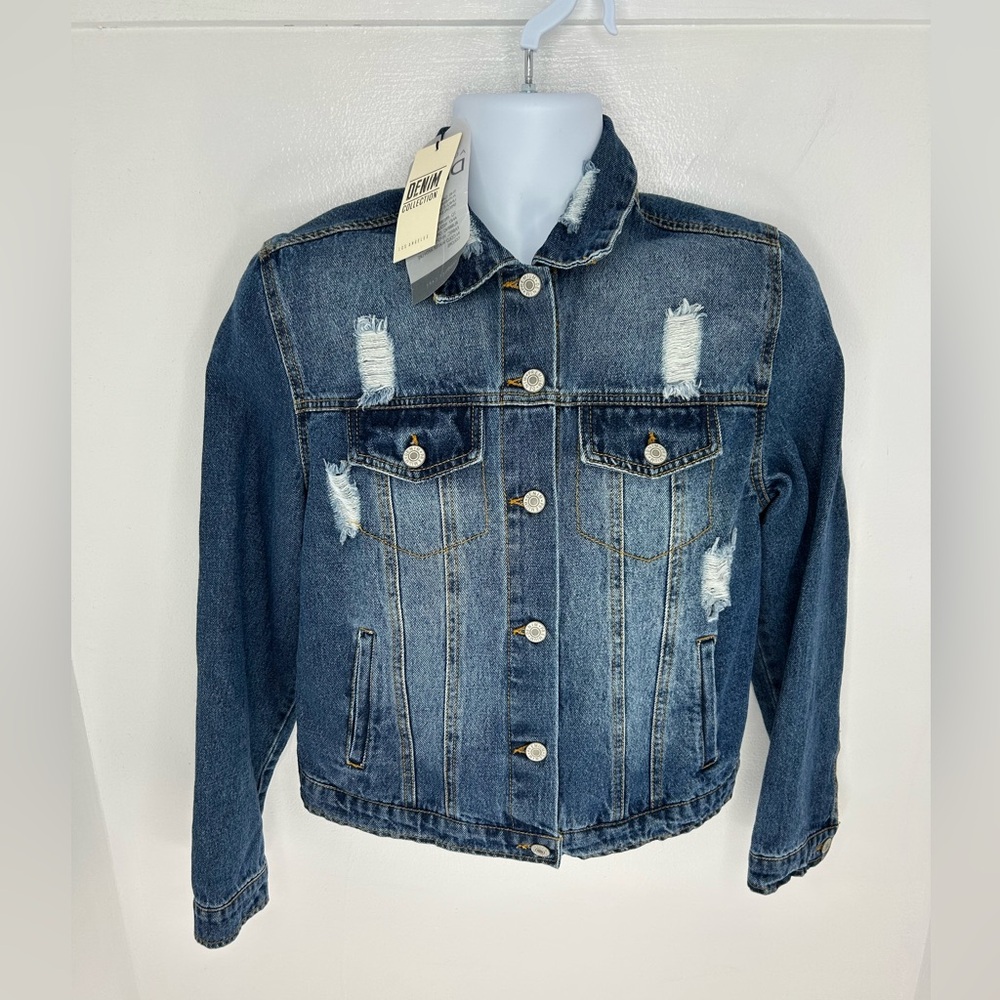 Love Tree Denim Jean Jacket Size Large Be a Kind Human Floral Painted Back‎ - Picture 2 of 13